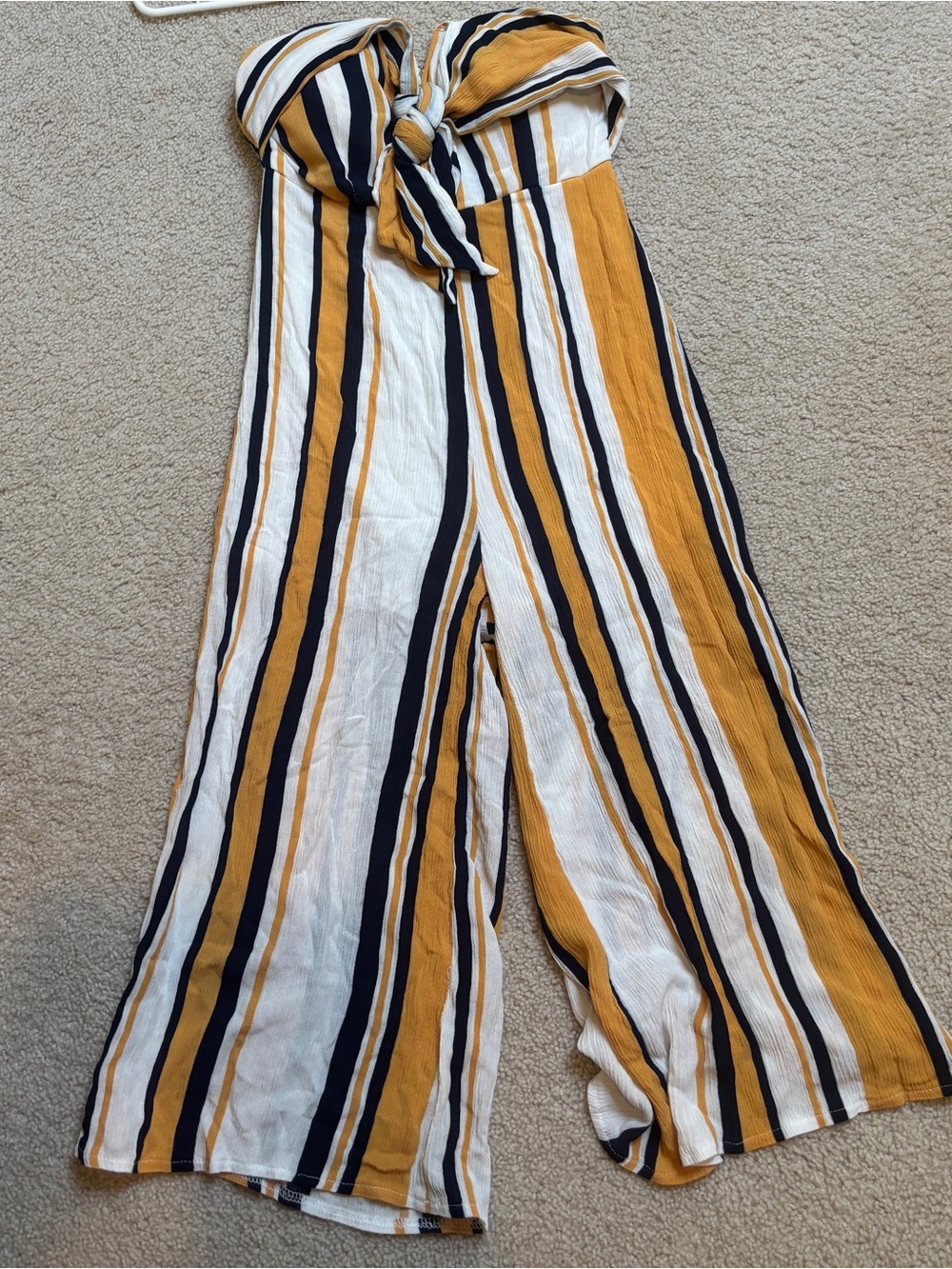 Vici Mustard, Navy & White Striped Tie-Front Jumpsuit